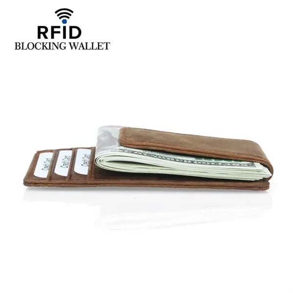 RFID Blocking Leather Card Holder Slim Front Pocket Wallet