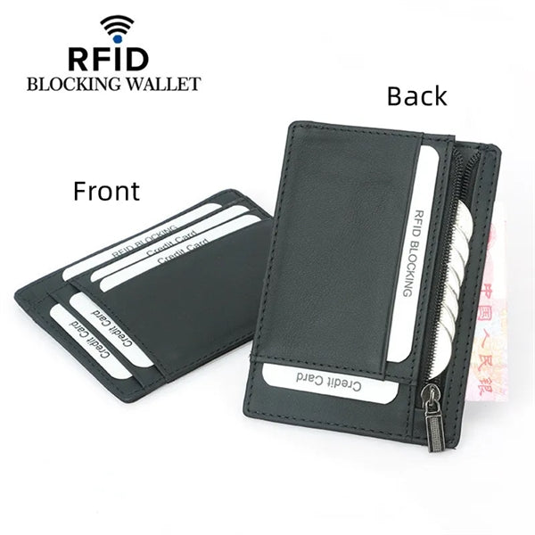 RFID Blocking Leather Wallet Zipper Credit Card Holder