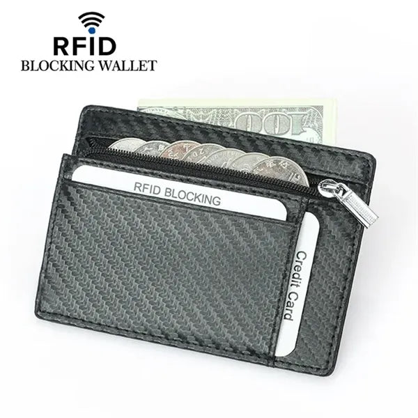 RFID Blocking Leather Wallet Zipper Credit Card Holder