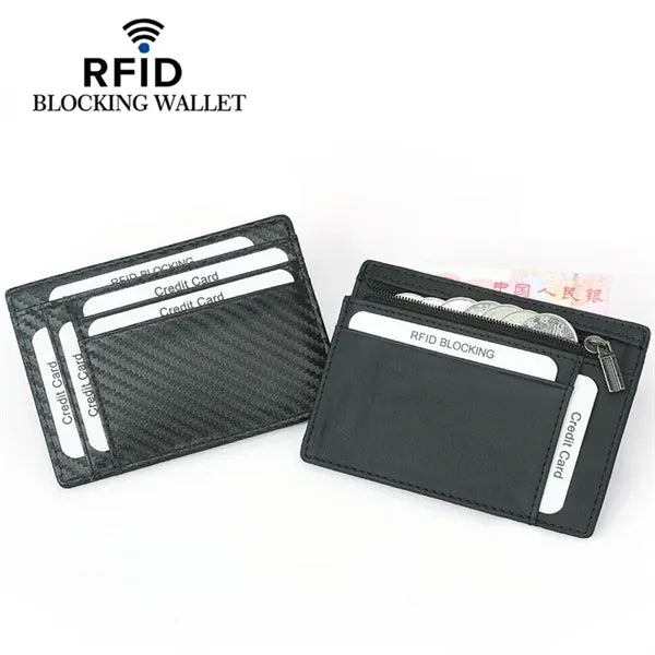 RFID Blocking Leather Wallet Zipper Credit Card Holder