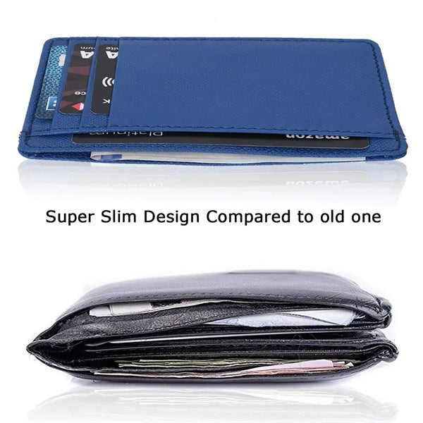 RFID Blocking Slim Leather Wallet Carbon Fiber Card Holder