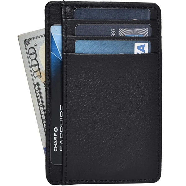 RFID Blocking Slim Leather Wallet Carbon Fiber Card Holder