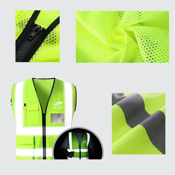 Multi-Pocket Reflective Safety Vest With Custom Logo