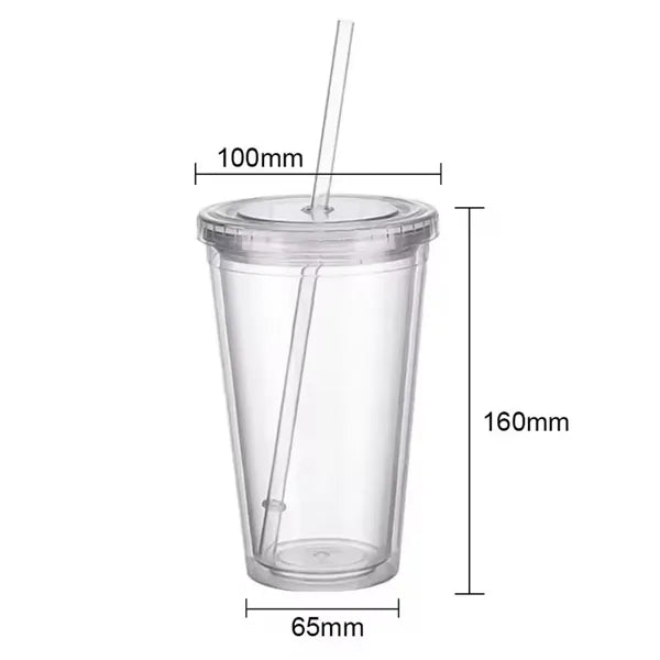 16oz Double Wall Cool Acrylic Tumbler Plastic Tea Cups