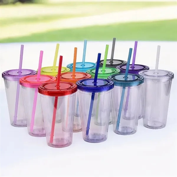 16oz Double Wall Cool Acrylic Tumbler Plastic Tea Cups