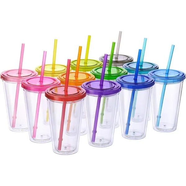 16oz Double Wall Cool Acrylic Tumbler Plastic Tea Cups