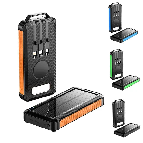 Solar Power Bank and Wireless Charger Built-in Cable