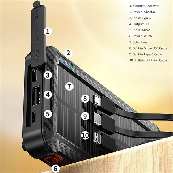 Solar Power Bank and Wireless Charger Built-in Cable