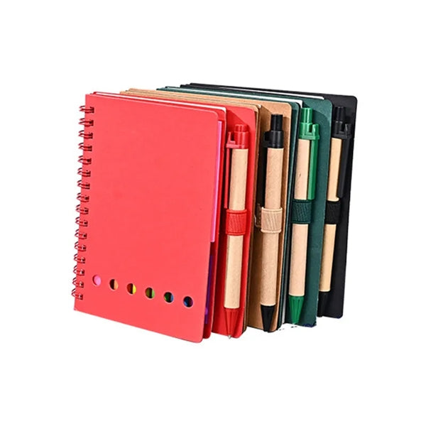 Kraft Spiral Notebook With Pen & Sticky Note Set