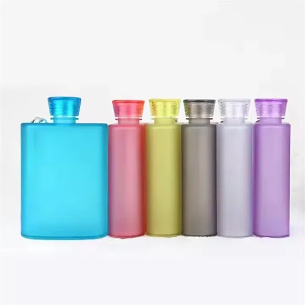 14 oz Square Sport Flat Plastic Water Bottle with Rope