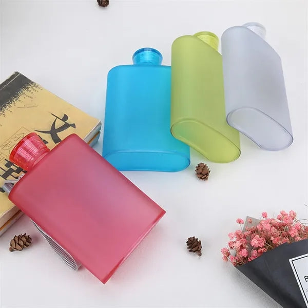 14 oz Square Sport Flat Plastic Water Bottle with Rope