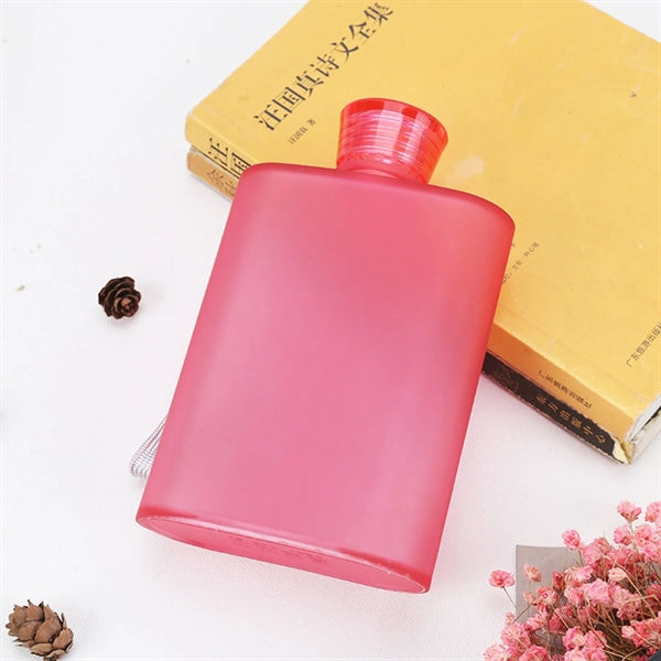 14 oz Square Sport Flat Plastic Water Bottle with Rope