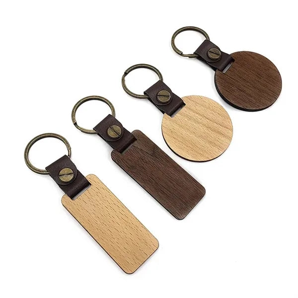 Wooden Keychain w/ Leather Strap
