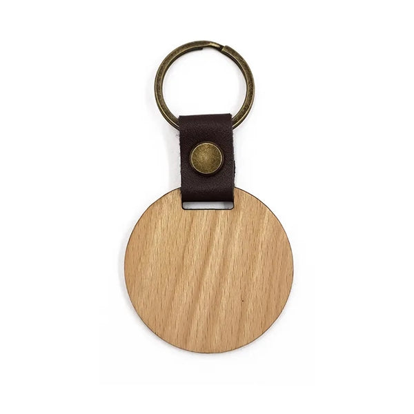 Wooden Keychain w/ Leather Strap