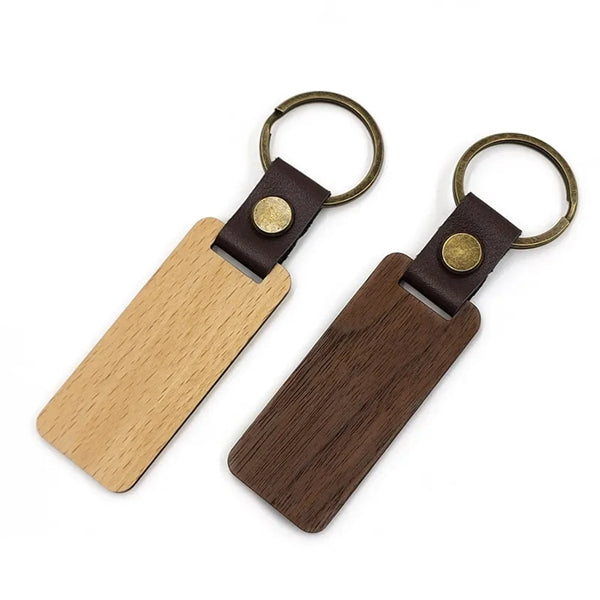 Wooden Keychain w/ Leather Strap