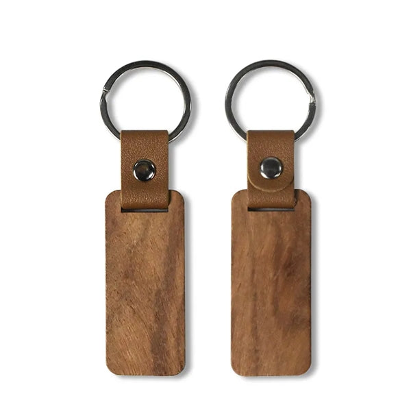 Wooden Keychain w/ Leather Strap