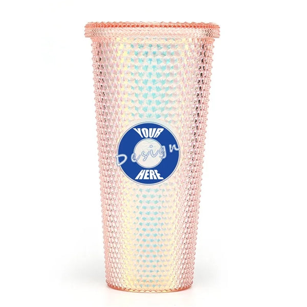 Diamond Large Capacity Double Layer Plastic Straw Cup