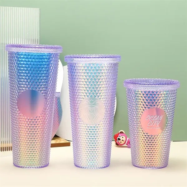 Diamond Large Capacity Double Layer Plastic Straw Cup