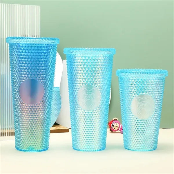 Diamond Large Capacity Double Layer Plastic Straw Cup