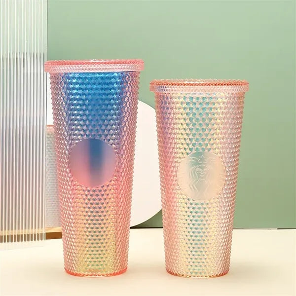 Diamond Large Capacity Double Layer Plastic Straw Cup