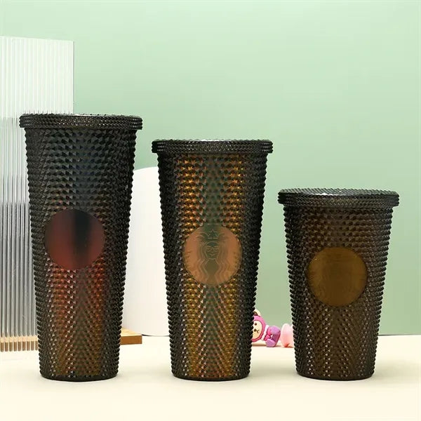 Diamond Large Capacity Double Layer Plastic Straw Cup