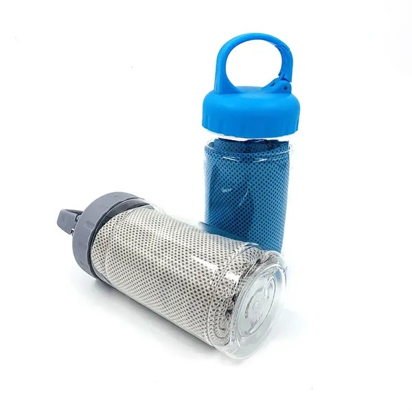 Microfiber Cool Towel with Plastic Carring Bottle
