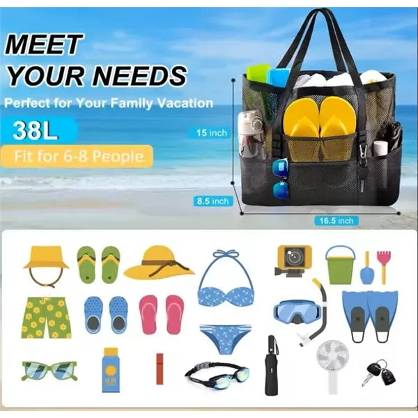 Family Summer Travel Large Capacity Mesh Beach Tote Bag