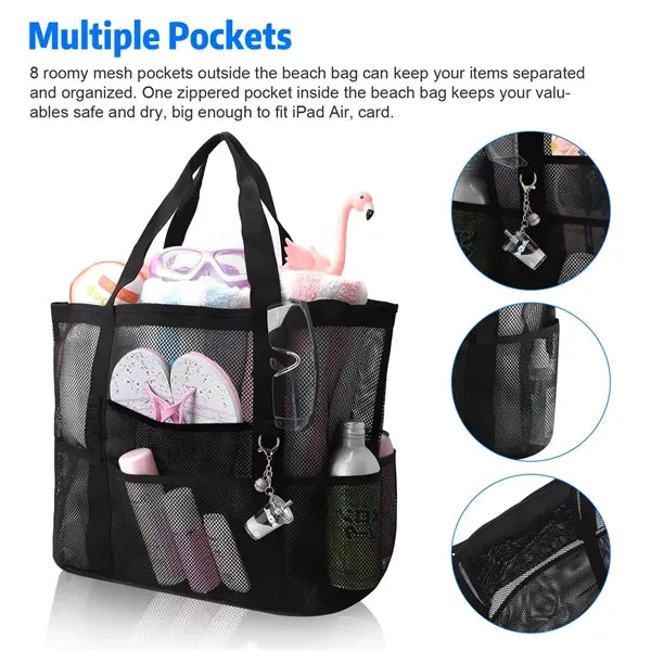 Family Summer Travel Large Capacity Mesh Beach Tote Bag