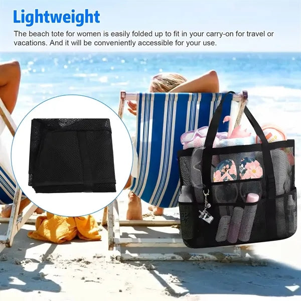 Family Summer Travel Large Capacity Mesh Beach Tote Bag