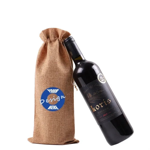 Linen Red Wine Bag with Drawstring Closure for Elegant