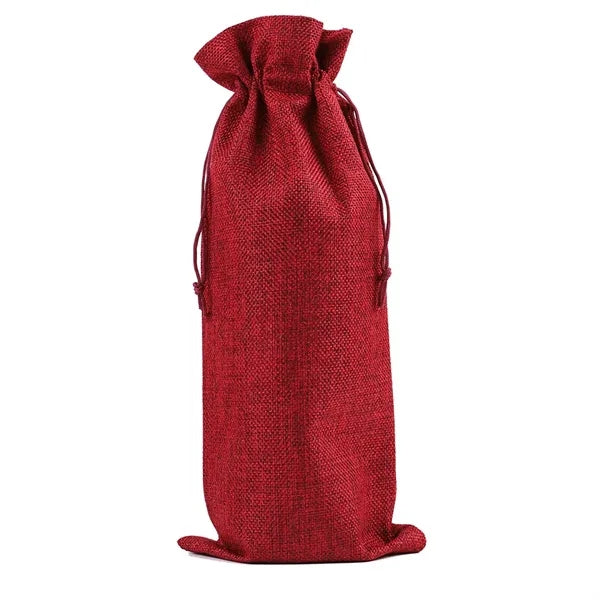 Linen Red Wine Bag with Drawstring Closure for Elegant