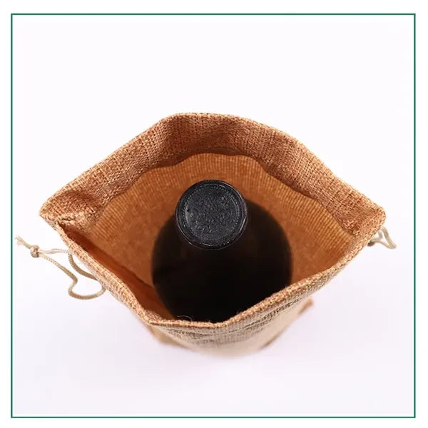 Linen Red Wine Bag with Drawstring Closure for Elegant