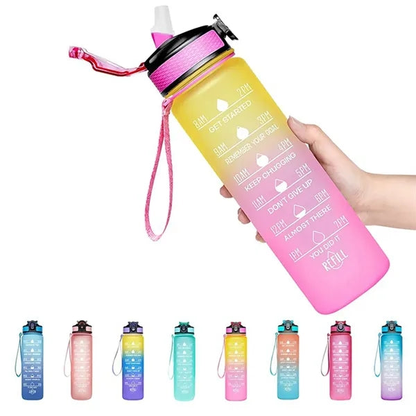 34 oz Motivational Sport Straw Water Bottle withe Scale