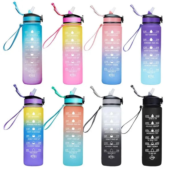34 oz Motivational Sport Straw Water Bottle withe Scale