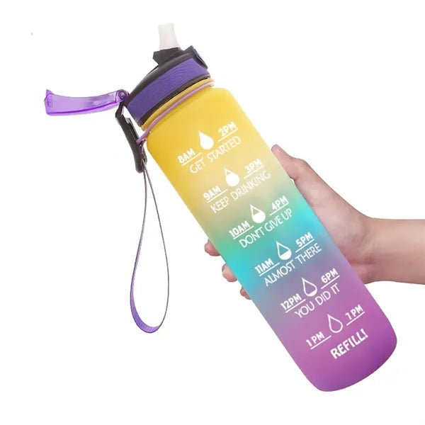 34 oz Motivational Sport Straw Water Bottle withe Scale