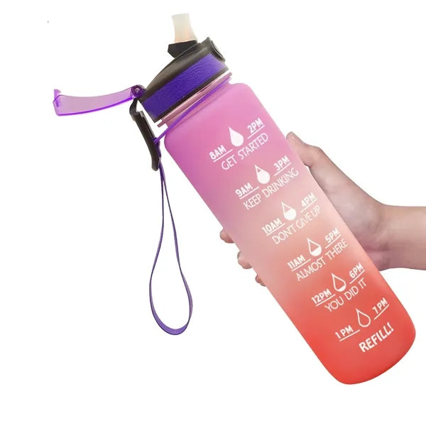 34 oz Motivational Sport Straw Water Bottle withe Scale