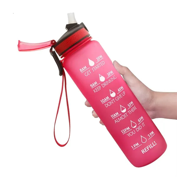 34 oz Motivational Sport Straw Water Bottle withe Scale