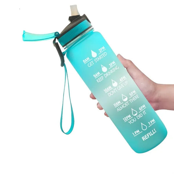 34 oz Motivational Sport Straw Water Bottle withe Scale