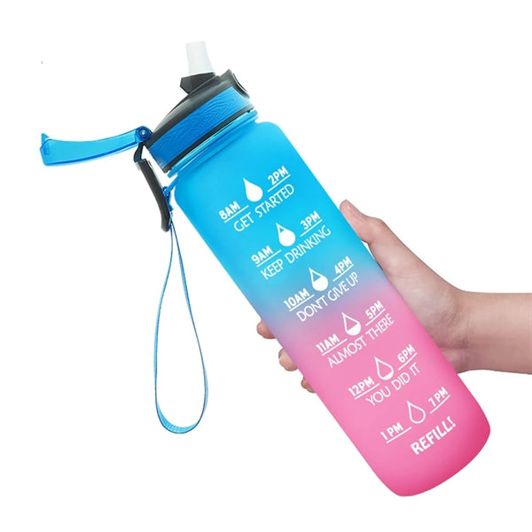34 oz Motivational Sport Straw Water Bottle withe Scale