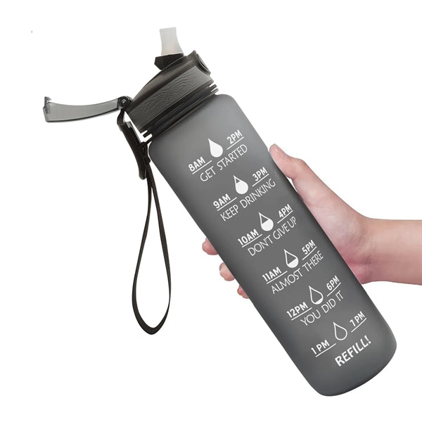 34 oz Motivational Sport Straw Water Bottle withe Scale