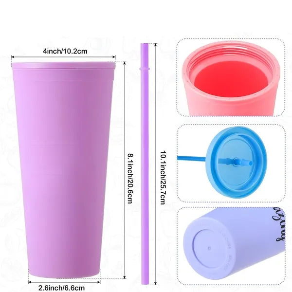 Fashion 24oz Double Wall Cup Plastic Tumblers With Lids