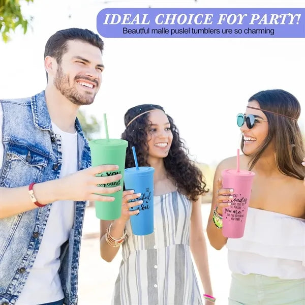 Fashion 24oz Double Wall Cup Plastic Tumblers With Lids