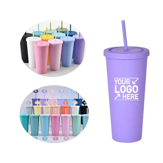 Fashion 24oz Double Wall Cup Plastic Tumblers With Lids