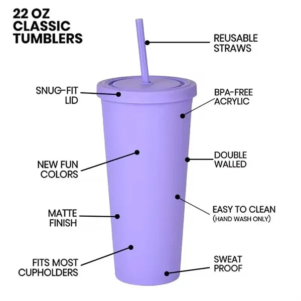 Fashion 24oz Double Wall Cup Plastic Tumblers With Lids