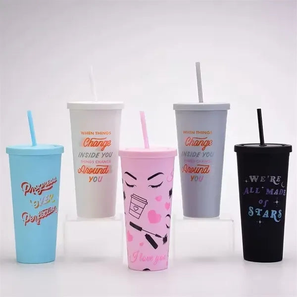 Fashion 24oz Double Wall Cup Plastic Tumblers With Lids