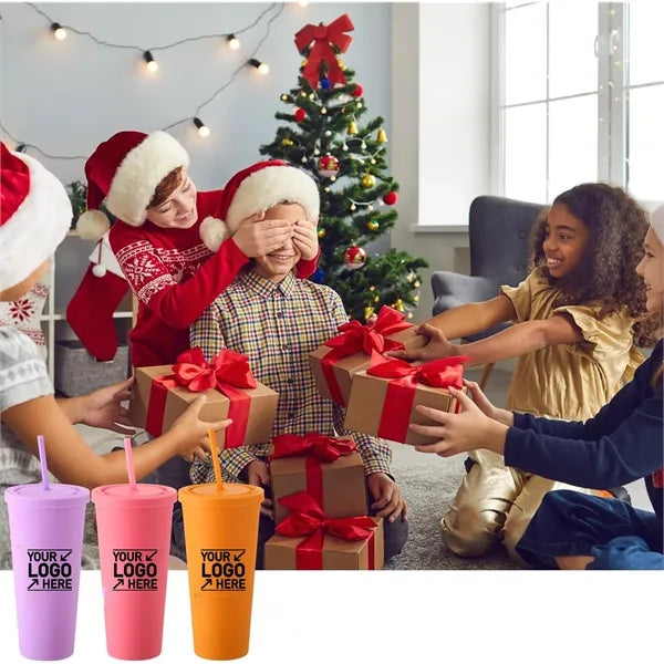 Fashion 24oz Double Wall Cup Plastic Tumblers With Lids