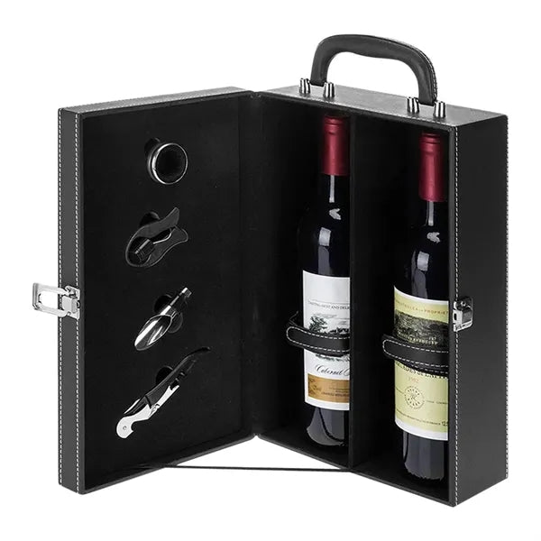2-Bottle Wine Suitcase with 4-piece Corkscrew Tool Set