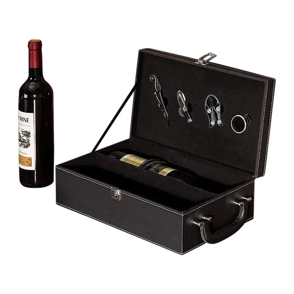 2-Bottle Wine Suitcase with 4-piece Corkscrew Tool Set