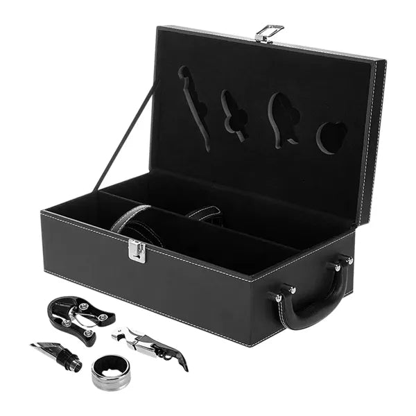 2-Bottle Wine Suitcase with 4-piece Corkscrew Tool Set