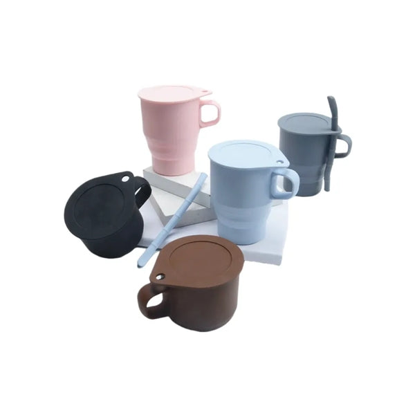 Silicone Collapsible Travel Cup with Lid Straw